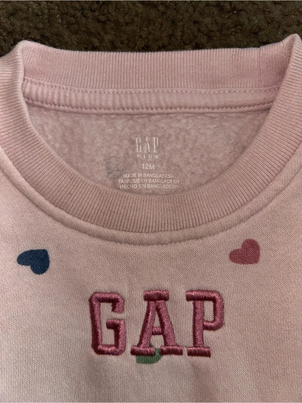 GAP Pink Ruffle Sweatshirt with Multicolor Hearts